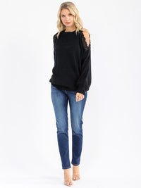 WOMEN'S LONG SLEEVE LACE COLD SHOULDER DETAILED PULLOVER SWEATER