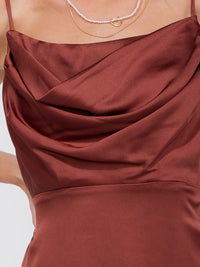 WOMEN'S SLEEVELESS COWL NECK SIDE SLIT MAXI GOWN DRESS