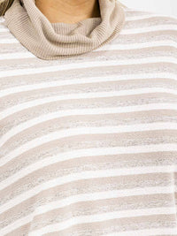 PLUS SIZE LONG SLEEVE TURTLE NECK COLORBLOCK STRIPES TOP