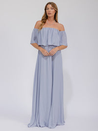 WOMEN'S SHORT SLEEVE OFF SHOULDER ELASTIC WAIST MAXI GOWN DRESS