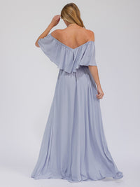 WOMEN'S SHORT SLEEVE OFF SHOULDER ELASTIC WAIST MAXI GOWN DRESS