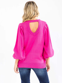 WOMEN'S LONG BALLON SLEEVE OPEN BACK PULLOVER SWEATER