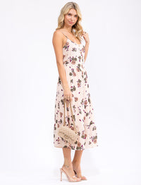 WOMEN'S SLEEVELESS BUTTON UP FLORAL PRINT MIDI DRESS