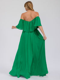 WOMEN'S SHORT SLEEVE OFF SHOULDER ELASTIC WAIST MAXI GOWN DRESS