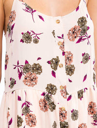 WOMEN'S SLEEVELESS BUTTON UP FLORAL PRINT MIDI DRESS