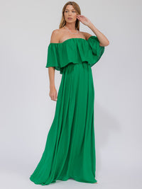 WOMEN'S SHORT SLEEVE OFF SHOULDER ELASTIC WAIST MAXI GOWN DRESS