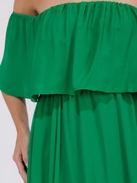 WOMEN'S SHORT SLEEVE OFF SHOULDER ELASTIC WAIST MAXI GOWN DRESS