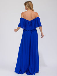 WOMEN'S SHORT SLEEVE OFF SHOULDER ELASTIC WAIST MAXI GOWN DRESS