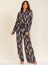 WOMEN'S ELASTIC WAIST FRONT POCKETS WIDE LEG MULTI PRINT PANTS