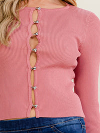 WOMEN'S LONG SLEEVE BUTTON UP RIBBED TOP