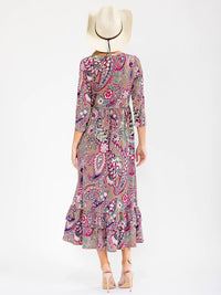 WOMEN'S 3/4 SLEEVE FRONT POCKETS MULTI PRINT MAXI DRESS