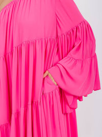 WOMEN'S ONE SHOLDER LONG SLEEVE POCKETS TIERED HIGH-LOW MIDI DRESS