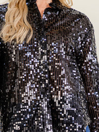 WOMEN'S LONG SLEEVE BUTTON UP SEQUINS TOP