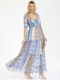 WOMEN'S SLEEVELESS MULTI PRINT TIERED MAXI DRESS