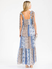 WOMEN'S SLEEVELESS MULTI PRINT TIERED MAXI DRESS