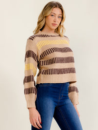 WOMEN'S LONG SLEEVE PULLOVER COLORBLOCK KNIT SWEATER