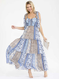 WOMEN'S SLEEVELESS MULTI PRINT TIERED MAXI DRESS