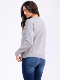 WOMEN'S LONG SLEEVE STUDS DETAILED PULLOVER SWEATER