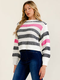 WOMEN'S LONG SLEEVE PULLOVER COLORBLOCK KNIT SWEATER