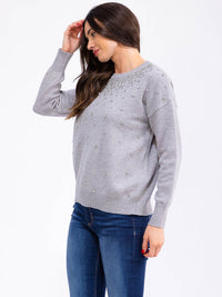 WOMEN'S LONG SLEEVE STUDS DETAILED PULLOVER SWEATER