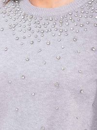 WOMEN'S LONG SLEEVE STUDS DETAILED PULLOVER SWEATER