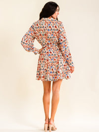 ENTRO WOMEN'S LONG SLEEVE V-NECK MULTI PRINT WRAP MINI DRESS