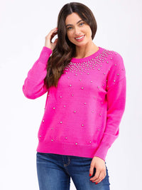 WOMEN'S LONG SLEEVE STUDS DETAILED PULLOVER SWEATER