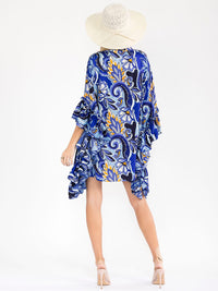 WOMEN'S SHORT RUFFLE SLEEVE MULTI PRINT LOOSE FIT MINI DRESS