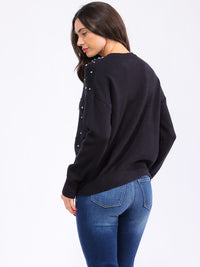 WOMEN'S LONG SLEEVE STUDS DETAILED PULLOVER SWEATER
