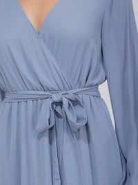 WOMEN'S LONG SLEEVE SURPLICE SELF TIE OPEN BACK MAXI GOWN DRESS