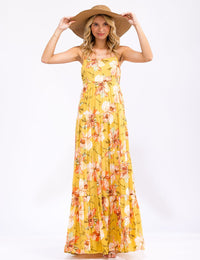 WOMEN'S SLEEVELESS ELASTIC WAIST FLORAL MAXI DRESS