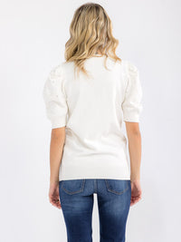 WOMEN'S SHORT PUFF SLEEVE STUDS DETAILED BLOUSE