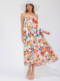 WOMEN'S SLEEVELESS POCKETS FLORAL MAXI DRESS