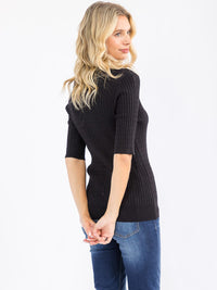 WOMEN'S SHORT SLEEVE RIBBED DETAILED BLOUSE