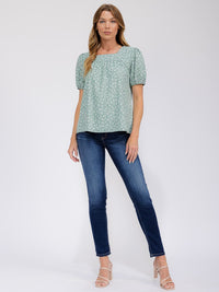 WOMEN'S SHORT PUFF SLEEVE SQUARE NECK FLOWER BLOUSE