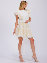 WOMEN'S RUFFLE SLEEVE BLOUSE & ELASTIC WAIST MINI SKIRT EYELET 2PC. SET