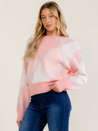 WOMEN'S LONG SLEEVE COLORBLOCK SHIMMER FUZZY PULLOVER SWEATER