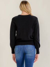 WOMEN'S LONG SLEEVE V-NECK BUTTON UP CROCHET FLOWERS SWEATER
