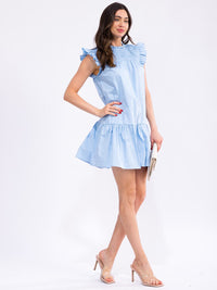 WOMEN'S RUFFLE SLEEVE FRONT POCKETS MINI DRESS