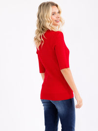 WOMEN'S SHORT SLEEVE RIBBED DETAILED BLOUSE