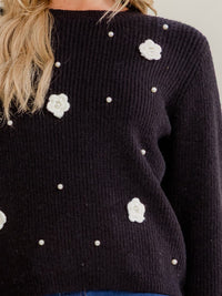 WOMEN'S LONG SLEEVE PULLOVER FLOWER CROCHET SWEATER
