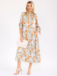 WOMEN'S 3/4 SLEEVE FRONT POCKETS FLORAL PRINT MAXI DRESS