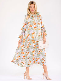 WOMEN'S 3/4 SLEEVE FRONT POCKETS FLORAL PRINT MAXI DRESS