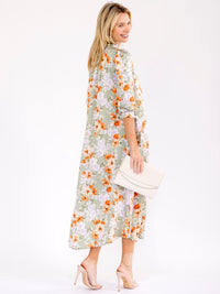 WOMEN'S 3/4 SLEEVE FRONT POCKETS FLORAL PRINT MAXI DRESS
