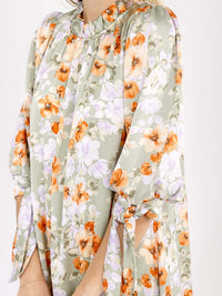 WOMEN'S 3/4 SLEEVE FRONT POCKETS FLORAL PRINT MAXI DRESS