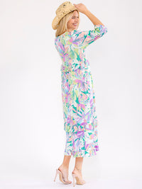 WOMEN'S 3/4 SLEEVE FRONT POCKETS FLORAL PRINT MAXI DRESS