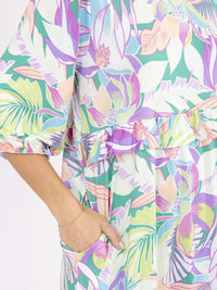WOMEN'S 3/4 SLEEVE FRONT POCKETS FLORAL PRINT MAXI DRESS