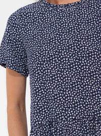 WOMEN'S SHORT SLEEVE FLOWER HIGH-LOW BLOUSE