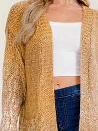 WOMEN'S LONG SLEEVE OPEN FRONT POCKETS COLORBLOCK KNIT CARDIGAN
