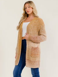 WOMEN'S LONG SLEEVE OPEN FRONT POCKETS COLORBLOCK KNIT CARDIGAN